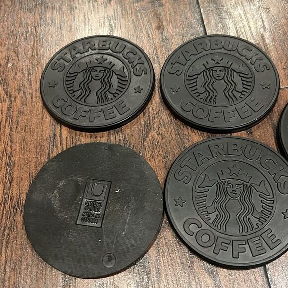 5 Vintage Starbucks Coffee 1988 Umbra Siren Logo Black Rubber Coaster Canada EUC - Picture 4 of 5